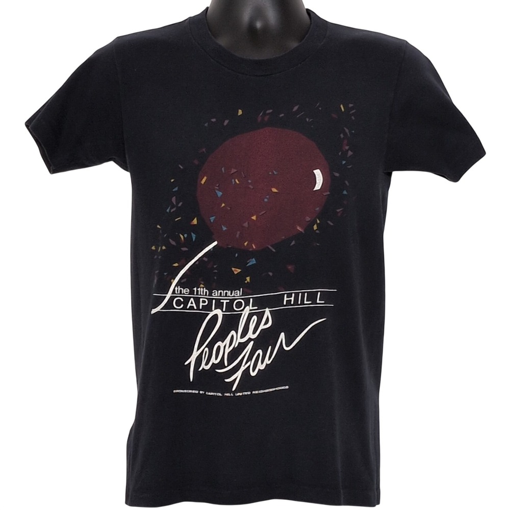Vtg Capitol Hill Peoples Fair 11th Annual Graphic T-Shirt Black Single Stitch